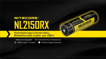 NITECORE - LI-ION AKKU TYP 21700 - 5000MAH - NL2150RX MIT POWERBANK FUNKTION